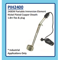 2400W PORTABLE IMMERSION ELEMENT NICKEL PLATED COPPER SHEATH 1.8m FLEX & PLUG
