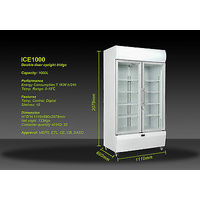 NEW IGLOO DOUBLE DOOR 1000L COMMERCIAL MILK GLASS DISPLAY FRIDGE 110*70*210CM