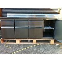 NEW STAINLESS STEEL BENCH FRIDGE WITH 6x DRAWERS & SPLASH BACK 2.2M LONG