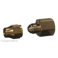 LPG , HOME CARAVAN OFFICE FEMALE UNION 3/8SAE FLARE x 1/4FBSP C/W NUT ADAPTOR