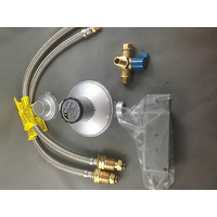 2 x LPG CYLINDERS PIGTAIL HOSE 3 WAY CONNECTOR WITH VALVE GAS REGULATOR 250MJ