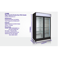 HUSKY 2-DOOR 1000L COMMERCIAL GLASS DISPLAY FRIDGE BEER WINE CHILLER COOLER