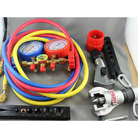 MANIFOLD GAUGE SET R410 KIT AND FLARING TOOL SET KIT PIPE CUTTER 1/4"F-5/16"