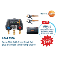 Digital Manifold Sets | testo 550i Smart Kit - App-controlled digital manifold w/ wireless clamp temp probes | PN: 0564 3550